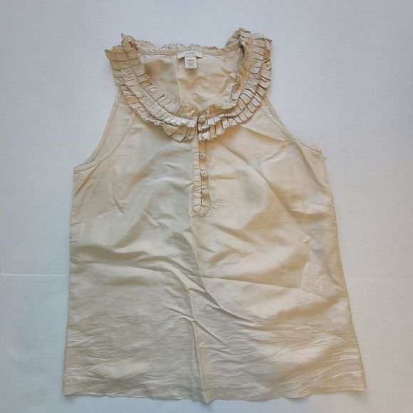 J.Crew Silk Ivory Ruffle Collar Top - Picture 2 of 7
